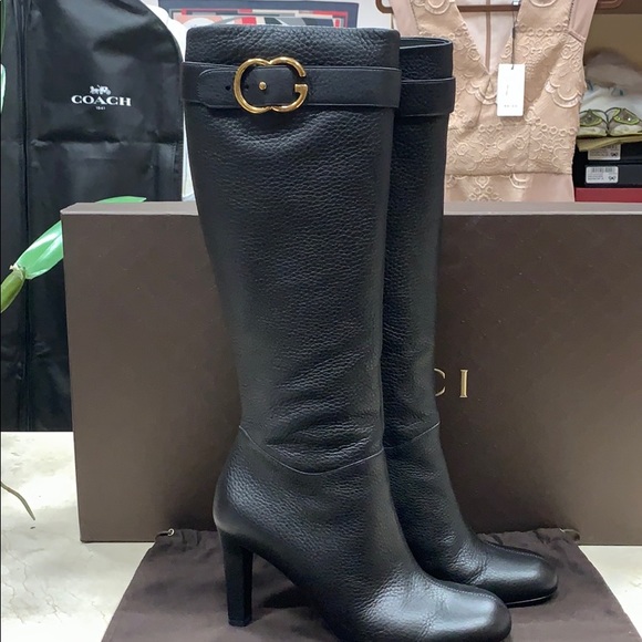 GUCCI CELLARIUS Black Pebbled Leather Boots - Picture 7 of 8